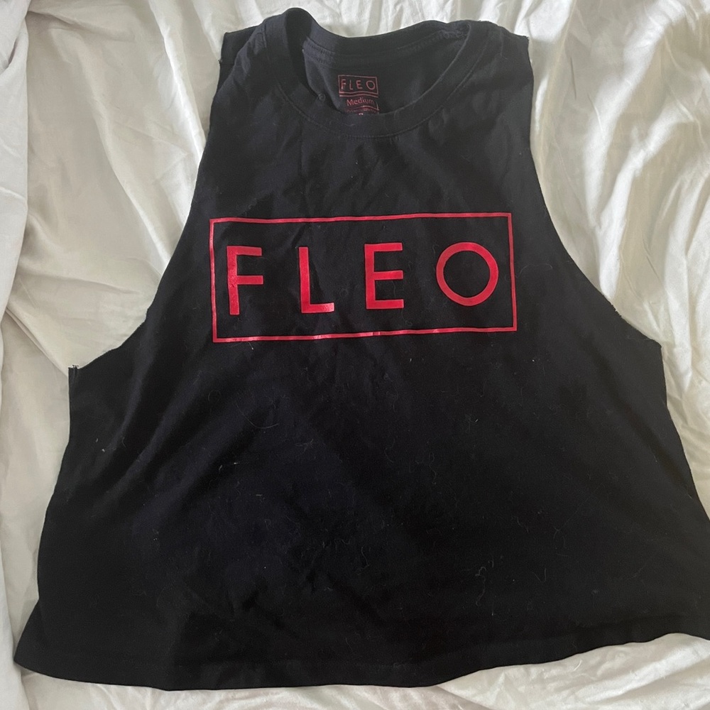 FLEO Logo Graphic Racerback Cropped Muscle Tank Black Red Medium